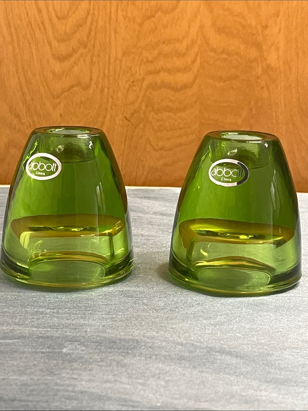 Abbott Vintage Green Art Glass Votive / Taper Candle Holders - Set of 2